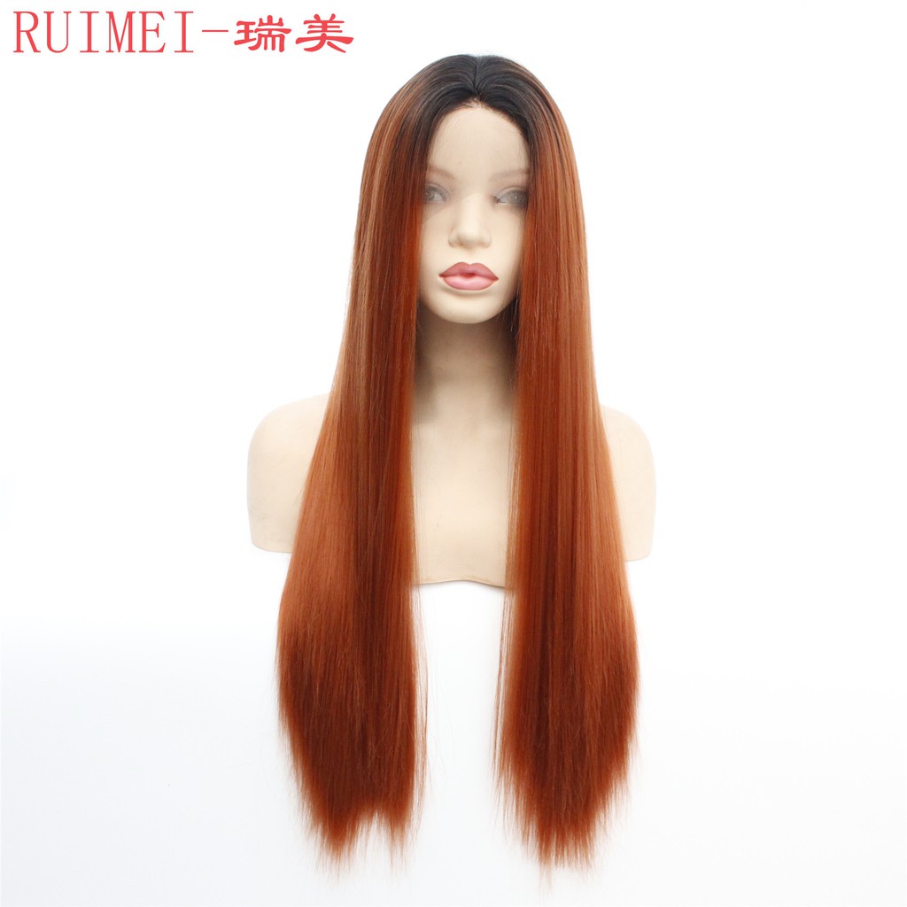 Ombre Copper Red Orange Lace Front Wig Synthetic Hair Long