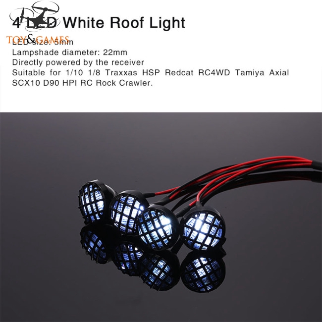 1//10 RC Carwler Roof Search Light LED w Cover Lamshade for RC4WD Axial SCX10