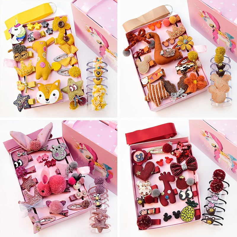24Pcs/Set Children's Hair Accessories Bundle Set With Gift Box（Free Glue）Children's exchange gift