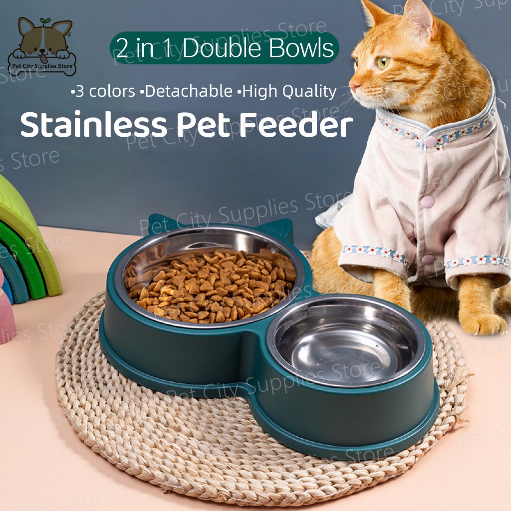 Pet City Dog Detachable Stainless Bowls 2 in 1 Food Water Bowls Pet Feeder Double Bowl Home