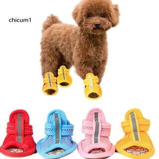 (COD)CHI 4Pcs Rubber Sole Mesh Cotton Breathable Anti-Skid Pet Shoes Dog Puppy Sandals