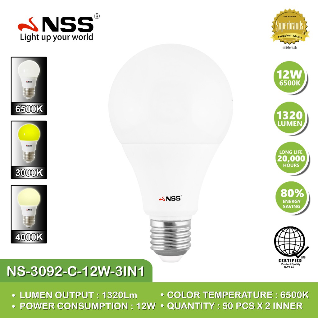 NSS TRICOLOR LED BULB 12W DAYLIGHT / COOL LIGHT / WARM LIGHT 3IN1 LED