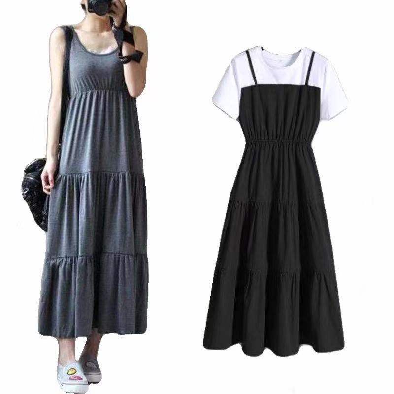 High Quality Korean Fake Two Piece Long Maxi Dress For Ladies Plus Size  Casual Vintage Dress S-3XL | Shopee Philippines