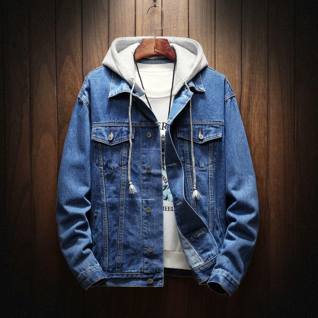 jean jacket with hoodie mens