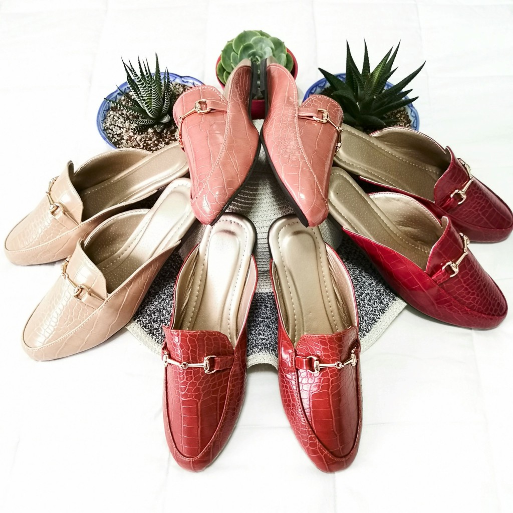flat snakeskin mules