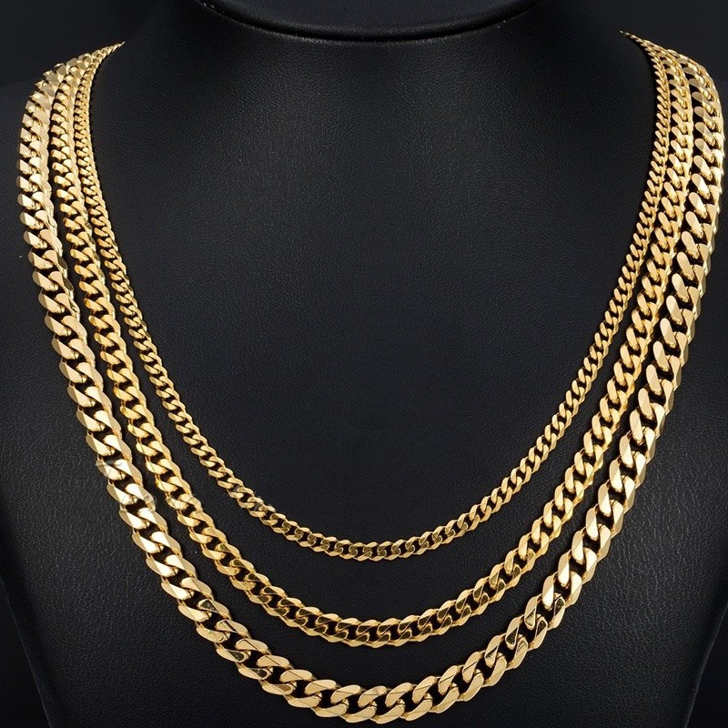 Men's Stainless Steel 18K Gold Filled Curb Cuban Chain Necklace ...