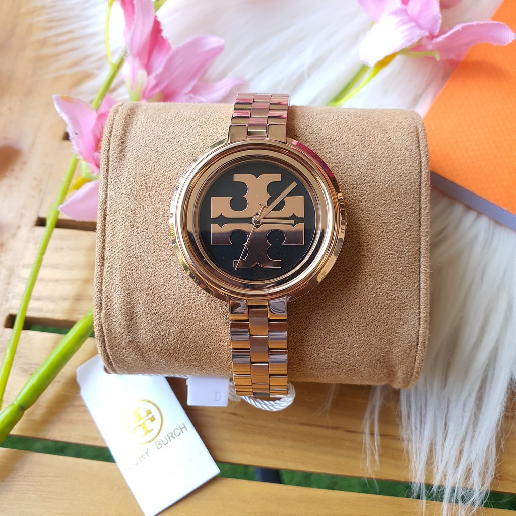 Tory Burch Miller Three Hand Watch with Double T Logo in Black Dial Rose  Case and Rose Gold | Shopee Philippines