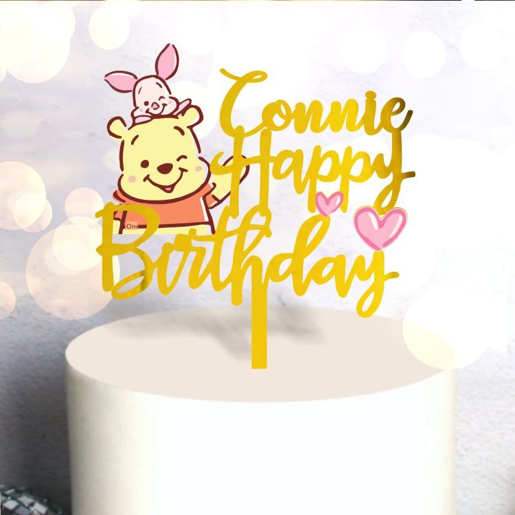 ☽Customized name baby full moon birthday cake insert card cartoon character  custom golden acrylic h | Shopee Philippines