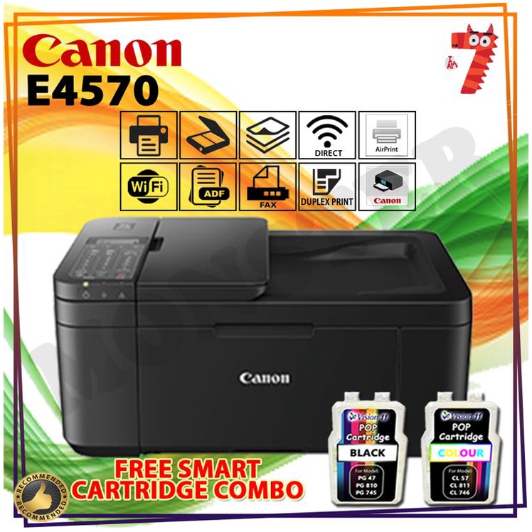 Canon Pixma E4570 Wireless 4inOne Ink Efficient WiFi Duplex Printer FOC 1 SET OF POP CARTRIDGE