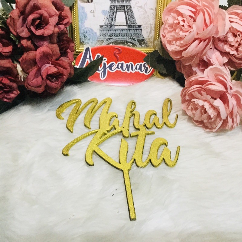 Elegant Wood Cake Topper Tagalog Mahal kita Maraming Salamat