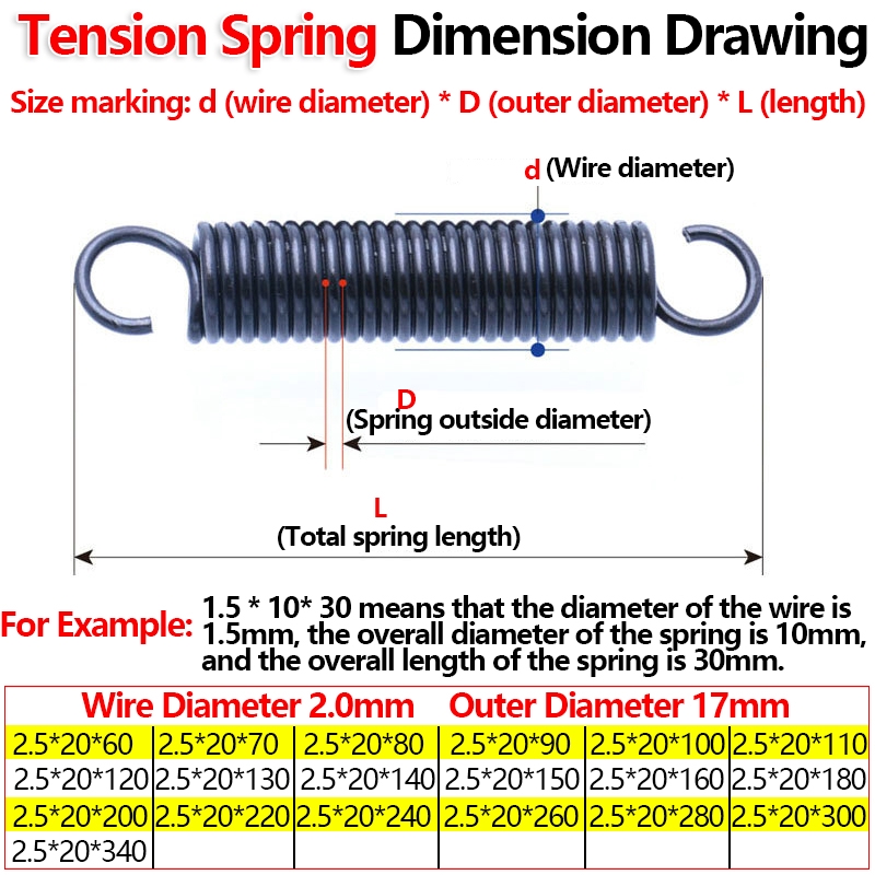 OD 10mm Long 35 to 200mm Tension & Extension Spring Hook Select Wire Dia 1.4mm 