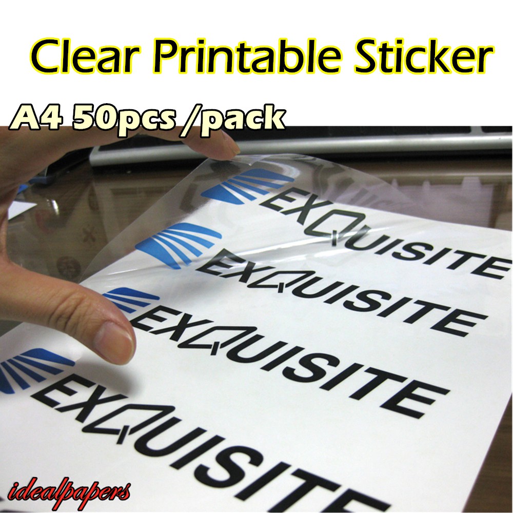 50 pcs A4 Clear Printable Sticker / Transparent for Inkjet printer ...
