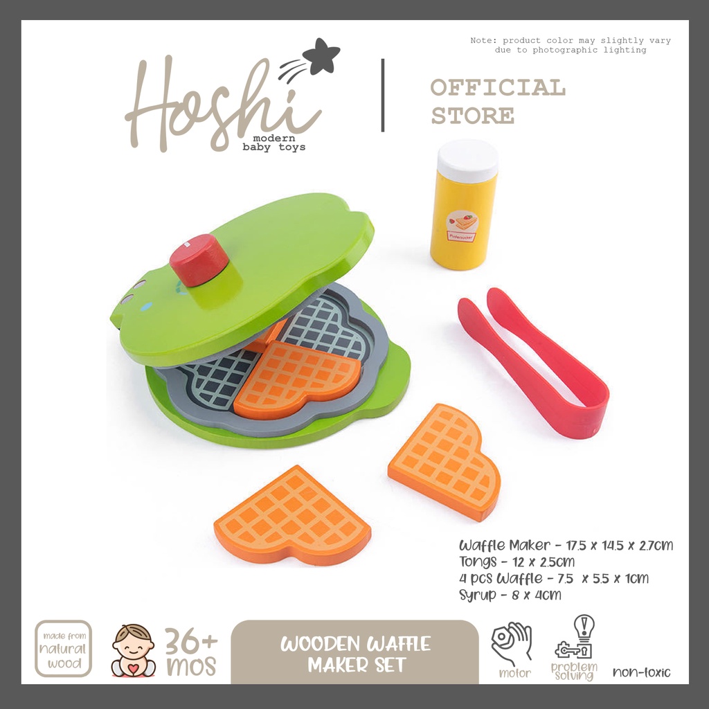 Hoshi Baby Wooden Waffle Maker Set, Pretend Play Montessori Educational