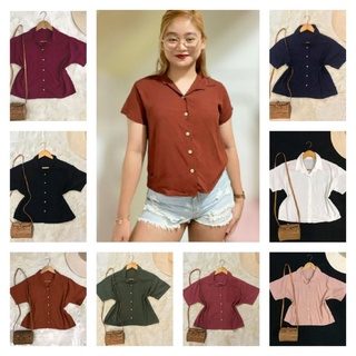 CHALLIS POLO BLOUSE WITH BUTTON AND GOOD QUALITY (FIT UP TO LARGE)