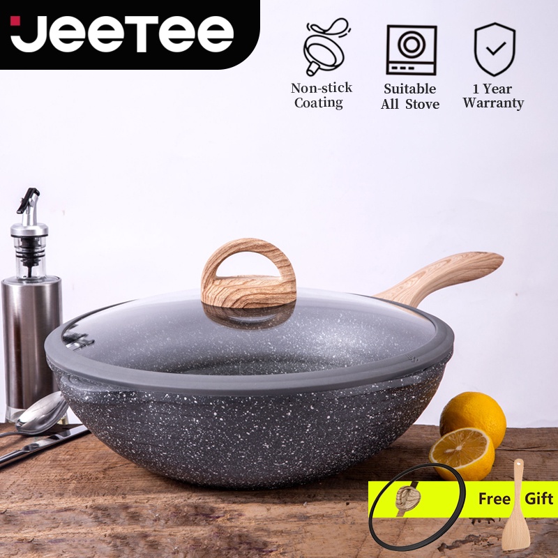 JEETEE Non Stick Wok Deep Fry Pan Chinese Wok With Cover for Induction