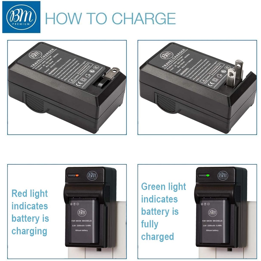 BM Premium 2 Pack Of ENEL23 Batteries And USB Dual Battery Charger For