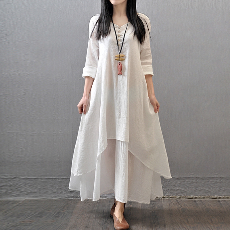 white loose long sleeve dress