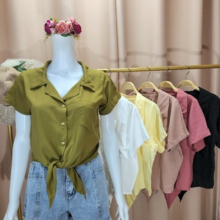 D&C - Aloe Button Down Tie Knot Short Sleeves Blouse (free size - suits small to medium built)