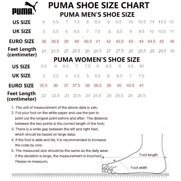 puma shoes size