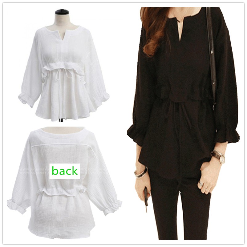 White Blouse  Women Vintage Cotton Linen Blouses  Tops Black 