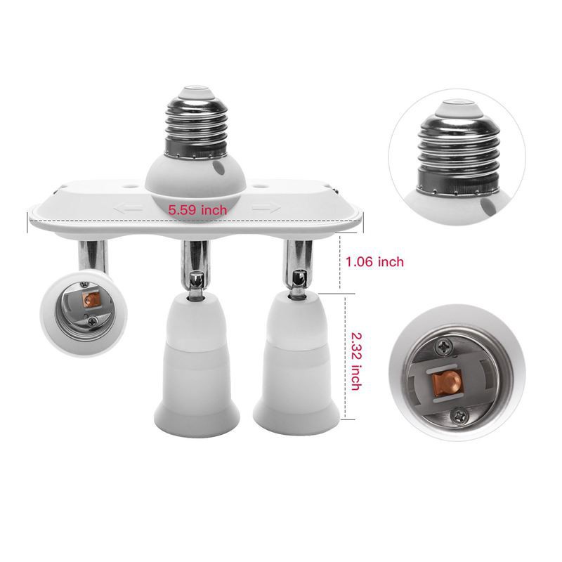 3 in 1 E27 Adapter Converter Horizontal Designed 360 Degrees Adjustable 180 Degree Bendable Light Socket Splitter