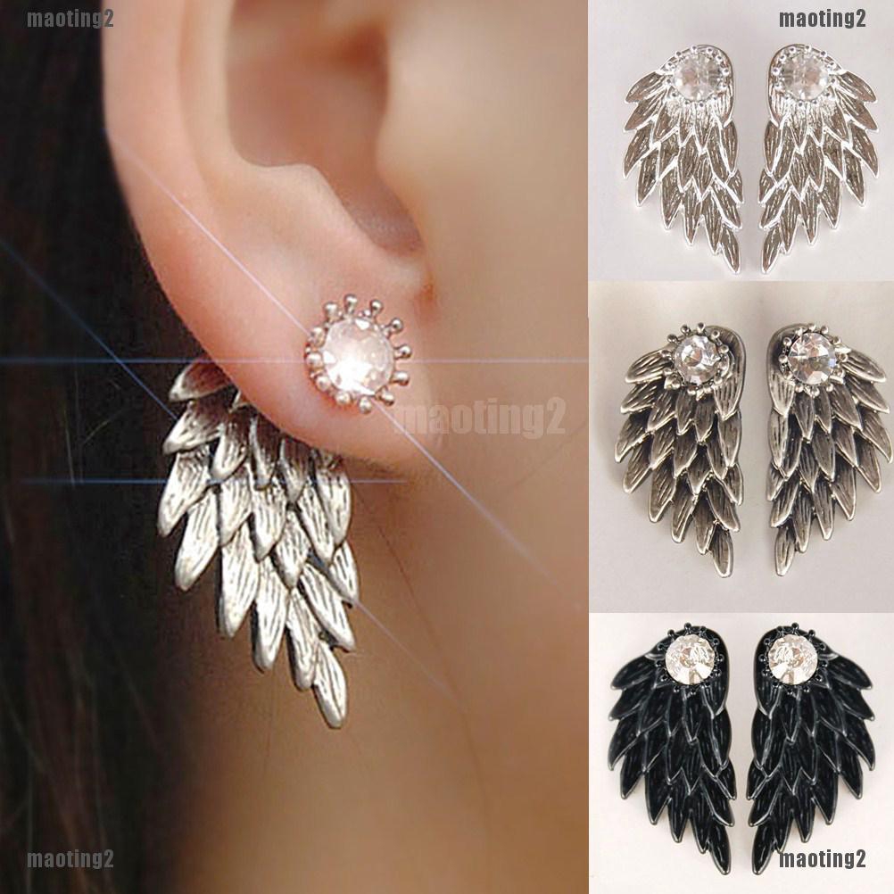 Fashion Women Silver Jewelry Angel Wings Crystal Cute Ear Stud Earrings CF 