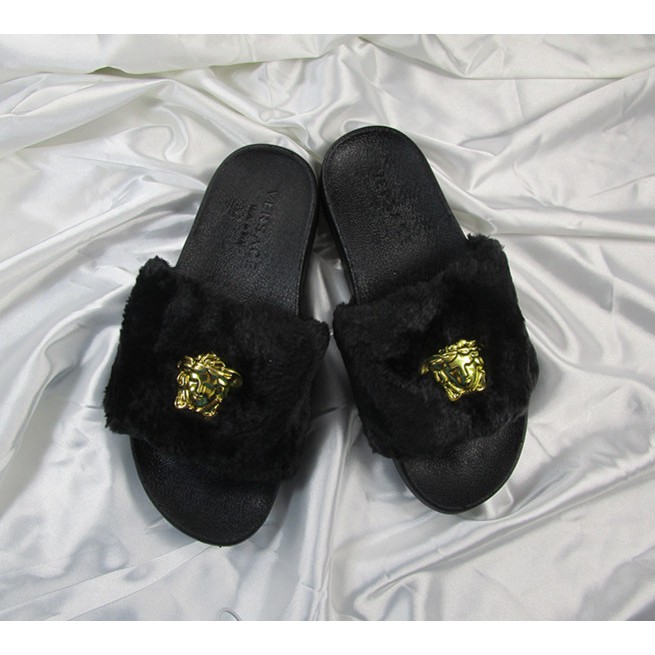 versace fur slippers