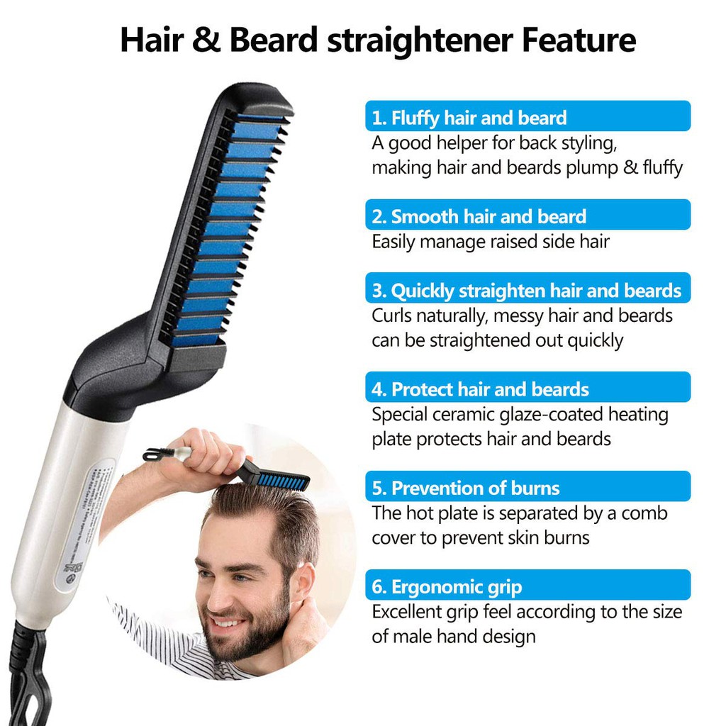 ⊙✸Multifunctional Men Hair Comb Brush Quick Beard Straightener Styling  Accessories Curling Curler | Shopee Philippines