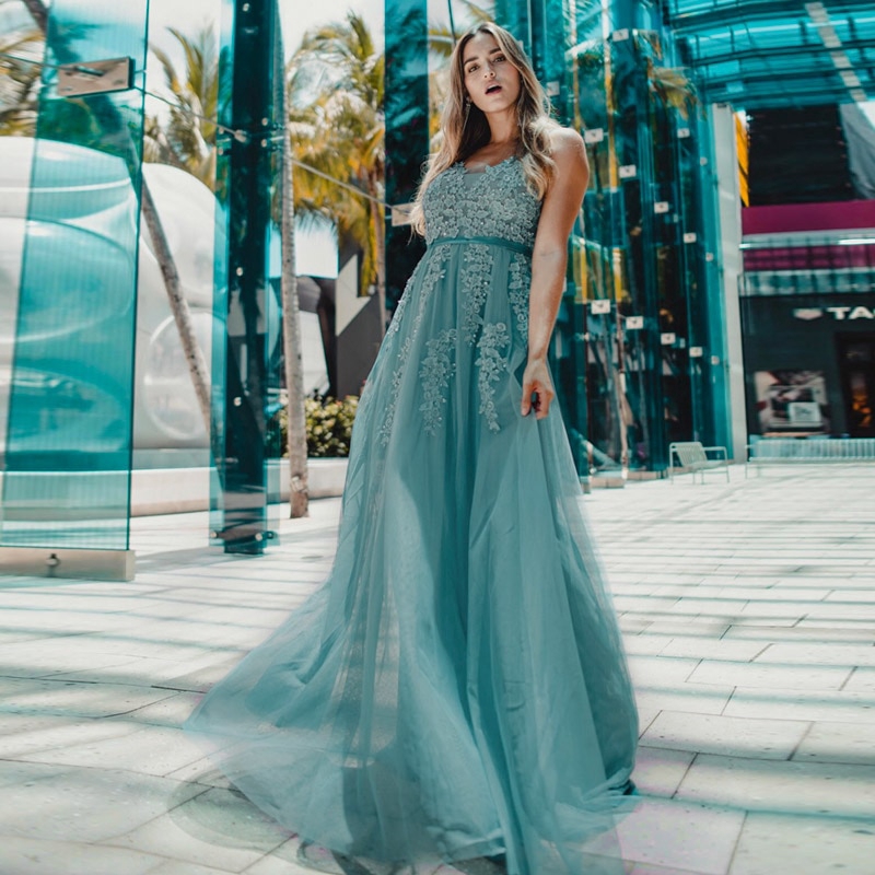 teal formal dress long