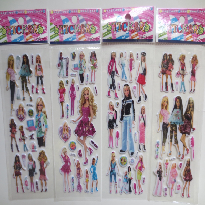 5Sheets 3D Cute Barbie Doll Waterproof Bubble PVC DIY Stickers Kids ...