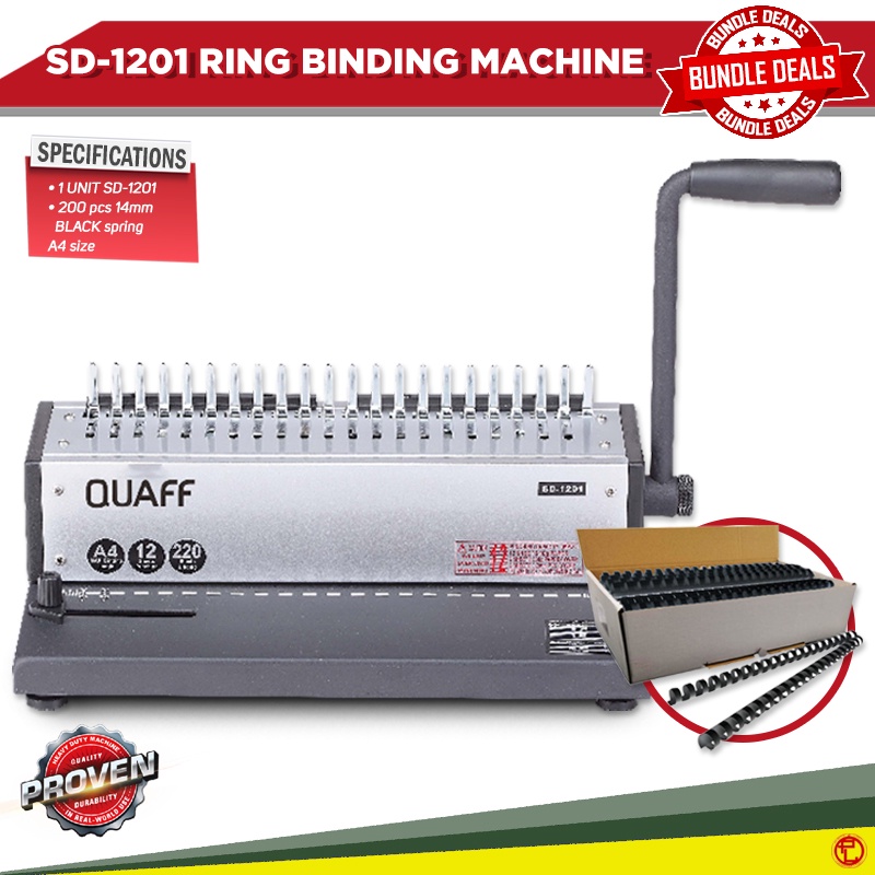 Promo Package SD1201 QUAFF Ring Binding Machine + 200 pcs 14mm Black