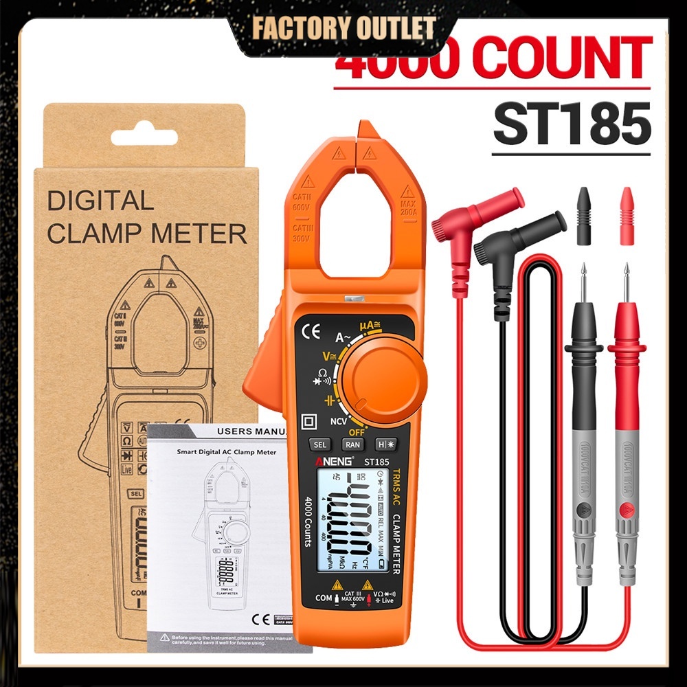 Multimeter ANENG ST185 4000 counts 200A Mini Digital Clampon DC Burn