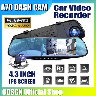 ODSCN Full HD 1080P Video Camera w/ Dual Lens for Vehicles Front & Rearview Mirror Car DVR Dash Cam