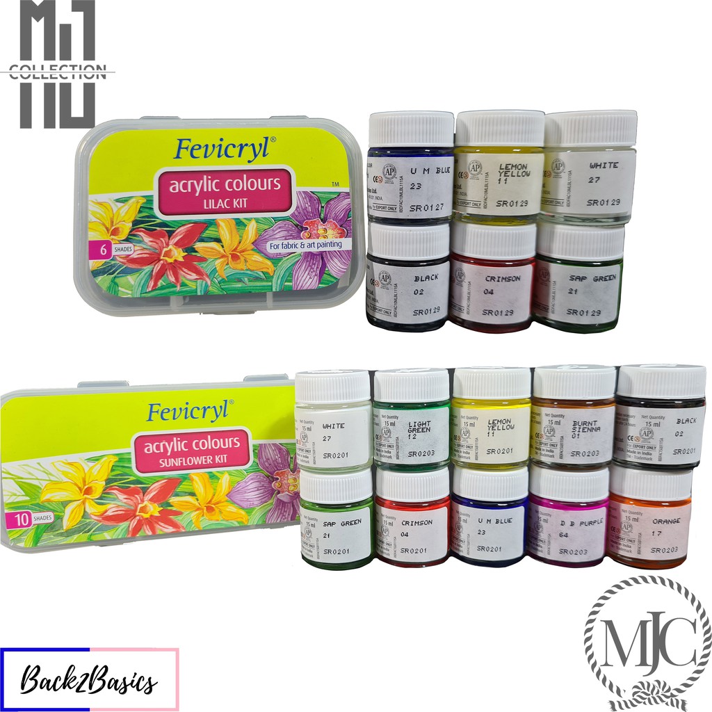 Fevicryl Acrylic Paint Kits | Lilac Painting Kit (6 x 10mL) | Sunflower ...