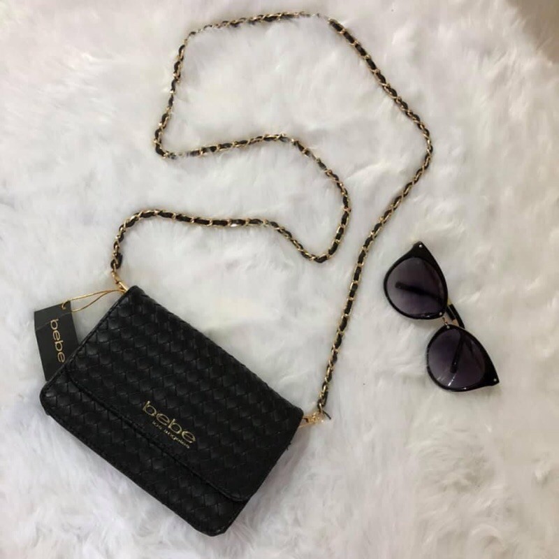 Bebe Dolores Black Embossed Woven Flap Crossbody Sling Bag Purse Shopee Philippines