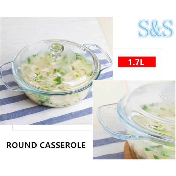SLS 1.7L Round Microwaveable Tempered Glass Casserole 4202 Shopee