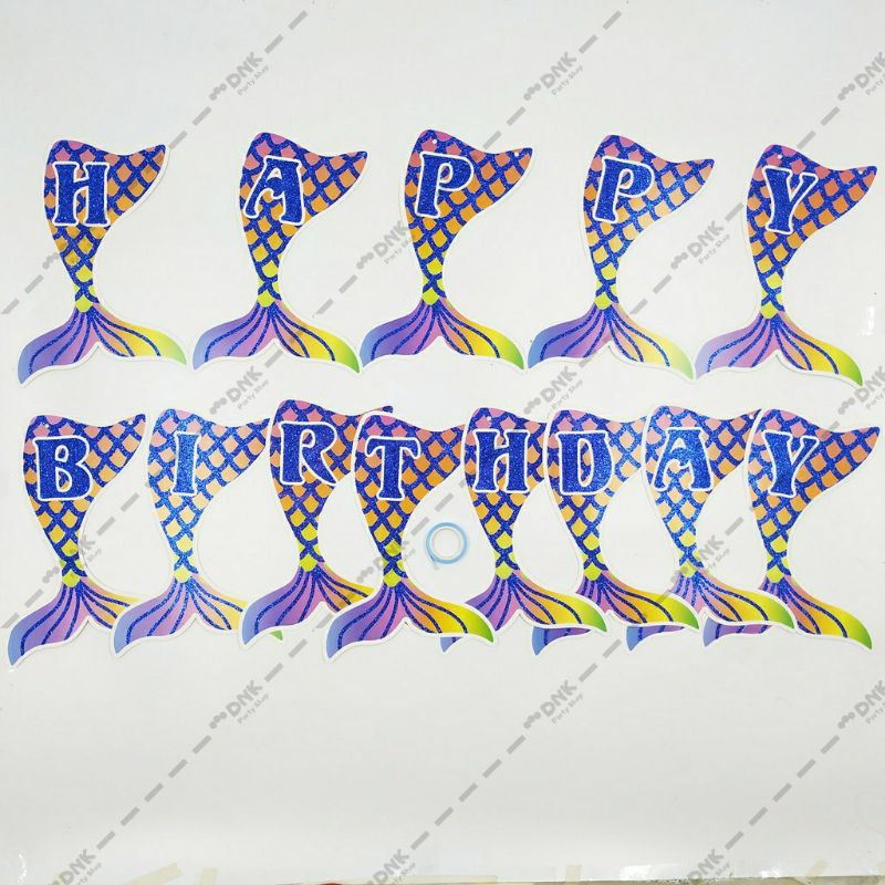 Flag Hanging Banner Mermaid Tail Glitters Happy Birthday Letter Cute