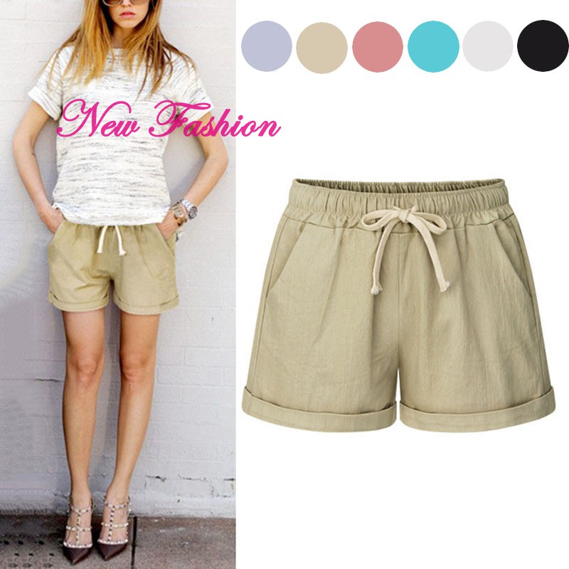 Summer Women Wide Leg Shorts Cotton 