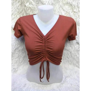 Women's Trendy Posh Front String Crop Top Plain Cotton Spandex tops