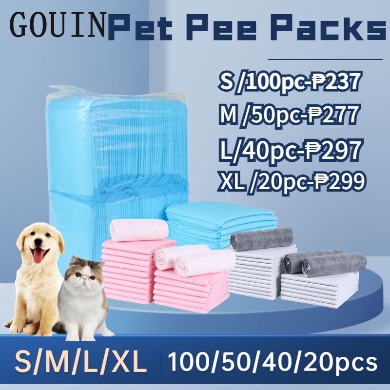 GOUIN 100PCS Dog Cat Pee Pad S/M/L/XL Puppy Training Pee Pads Cat Pee Pad Pet Dog Wee Pee Poop