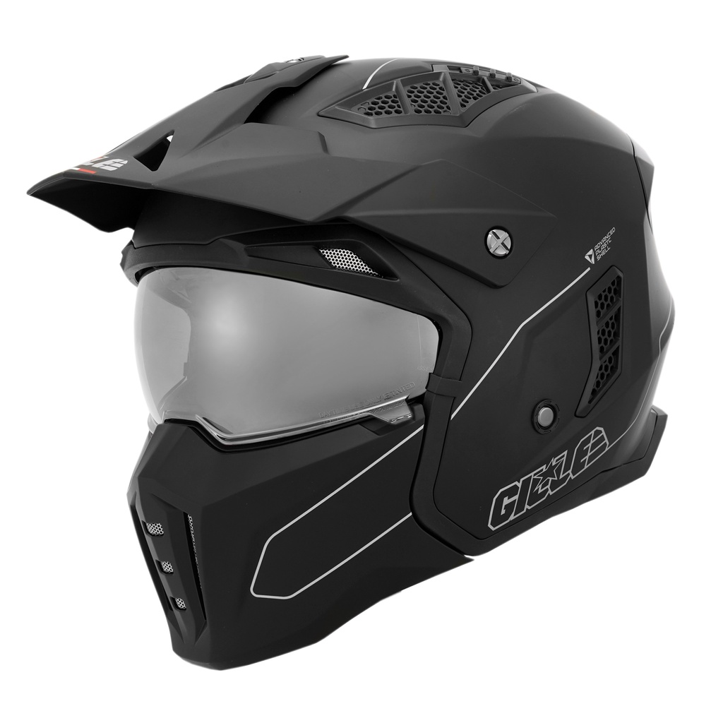 Gille Squadron Solid Full Face Dual Sports Convertible to Half Face, Single Visor Motorcycle
