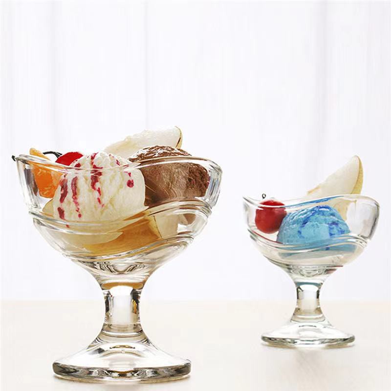 2pcs Leadfree glass ice cream cup corrugated ice cream bowl ice cream