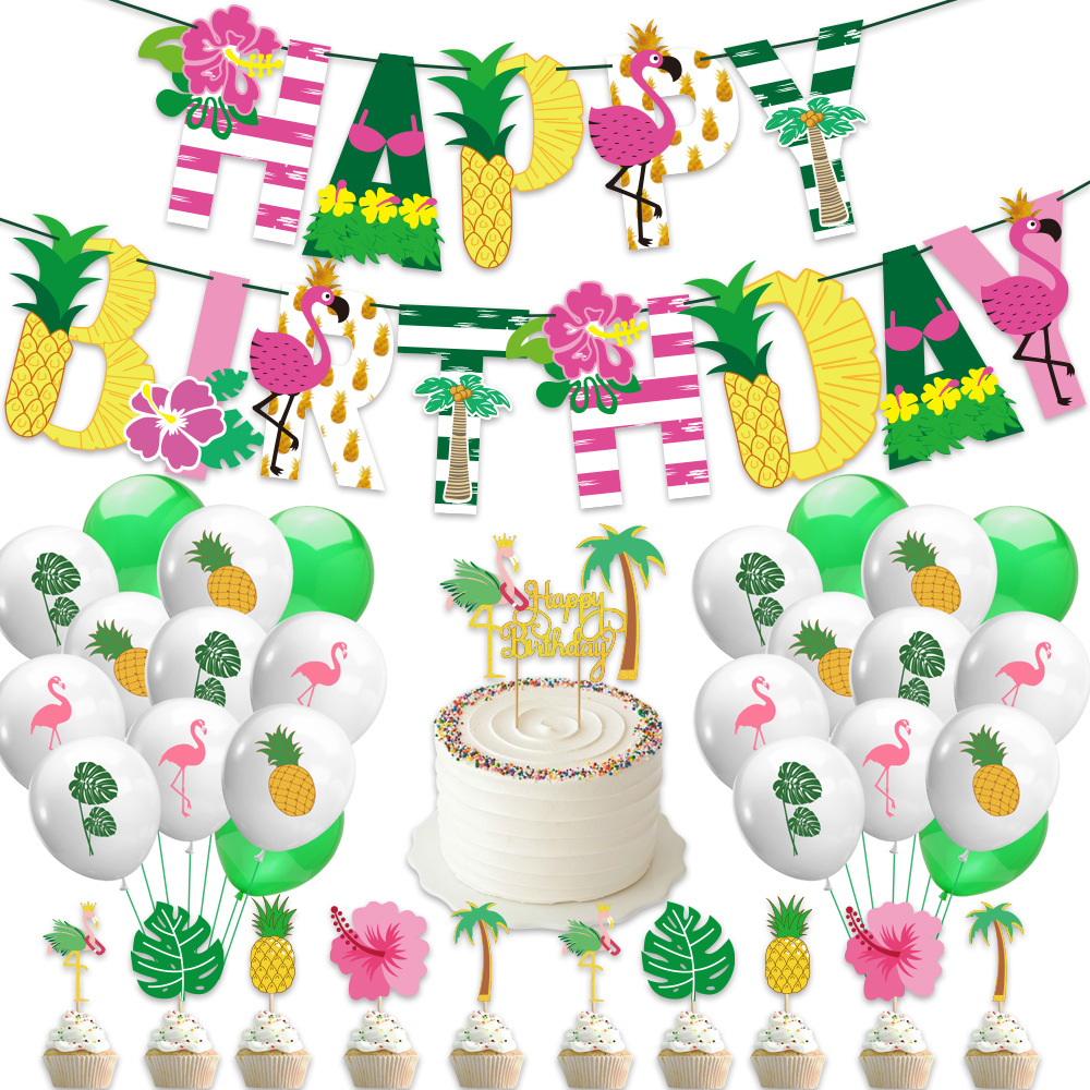 Details about  / Flamingo Designs Birthday Balloons Star Pineapple Hawaiian Party Decorations New