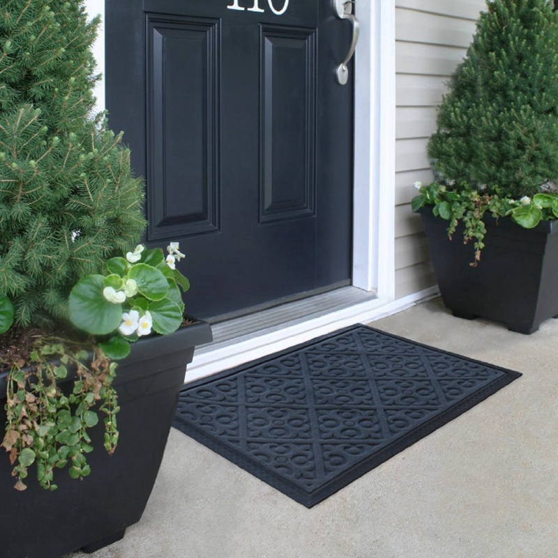 Black Solid Pattern Home Doormat Rubber Mat Anti Slip Floor