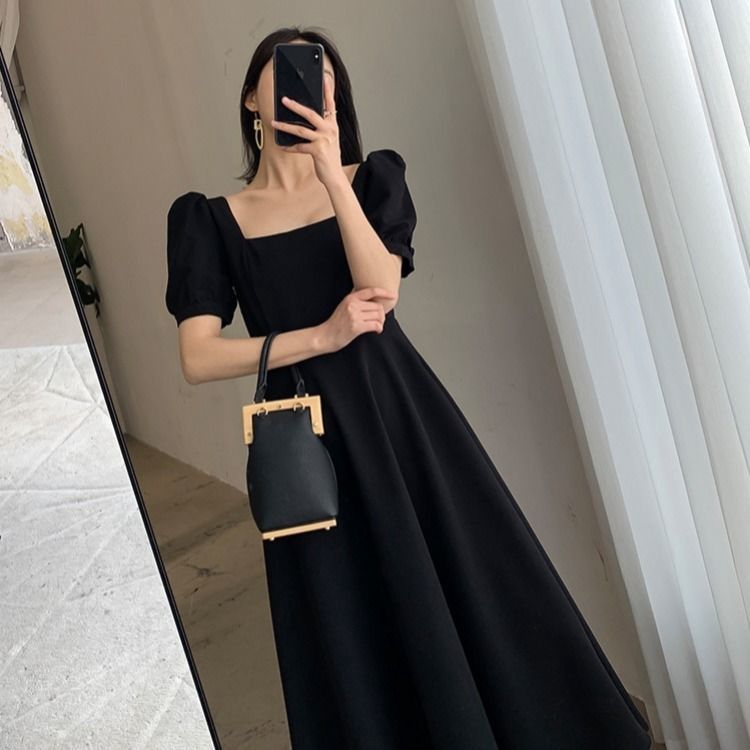 off shoulder long dress black