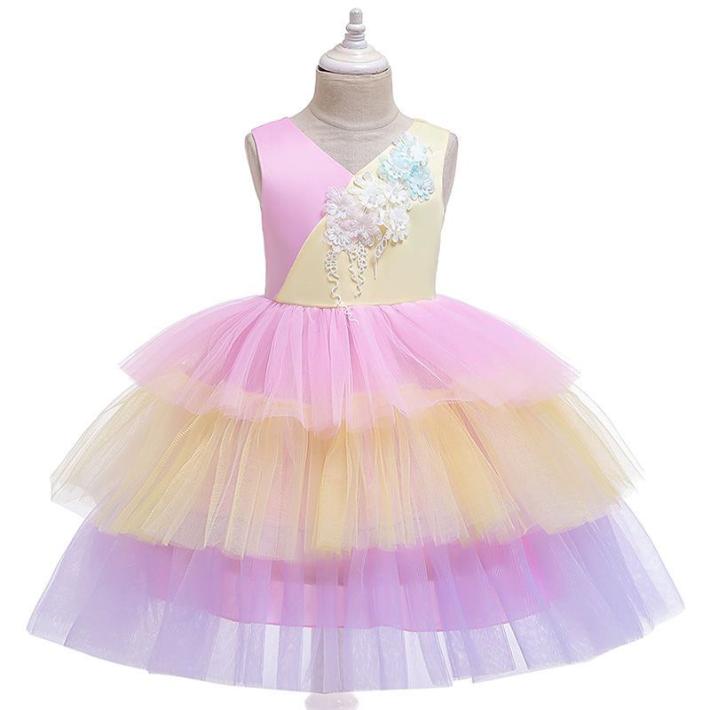 LOVI BABY New Style Unique Design Children's Clothing Color Matching Cake Princess Dress Middle Small Children Bow Performance Costume