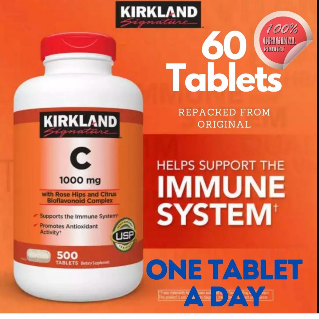 Kirkland Vitamin C Vit C 1000mg 60 Tablets Kirkland Vit C 30 Tablets Repacked From Original Shopee Philippines