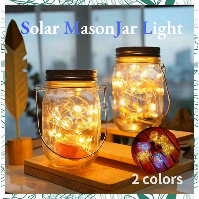 Solar Mason Jar Lamp Lights LED fairy Portable Lantern Waterproof