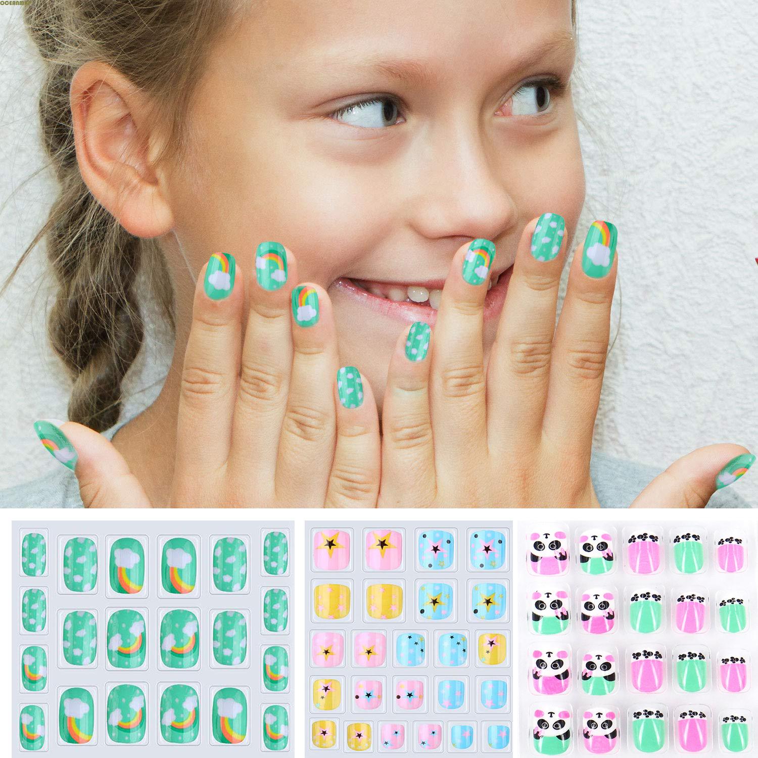 Oceanmap 24pcs Box Children False Nail Tips Lovely Diy Nail Art Full Cover Fake Nails Press On Nail Manicure 8 Designs Cartoon Funny Short For Little Kids Girls Shopee Philippines