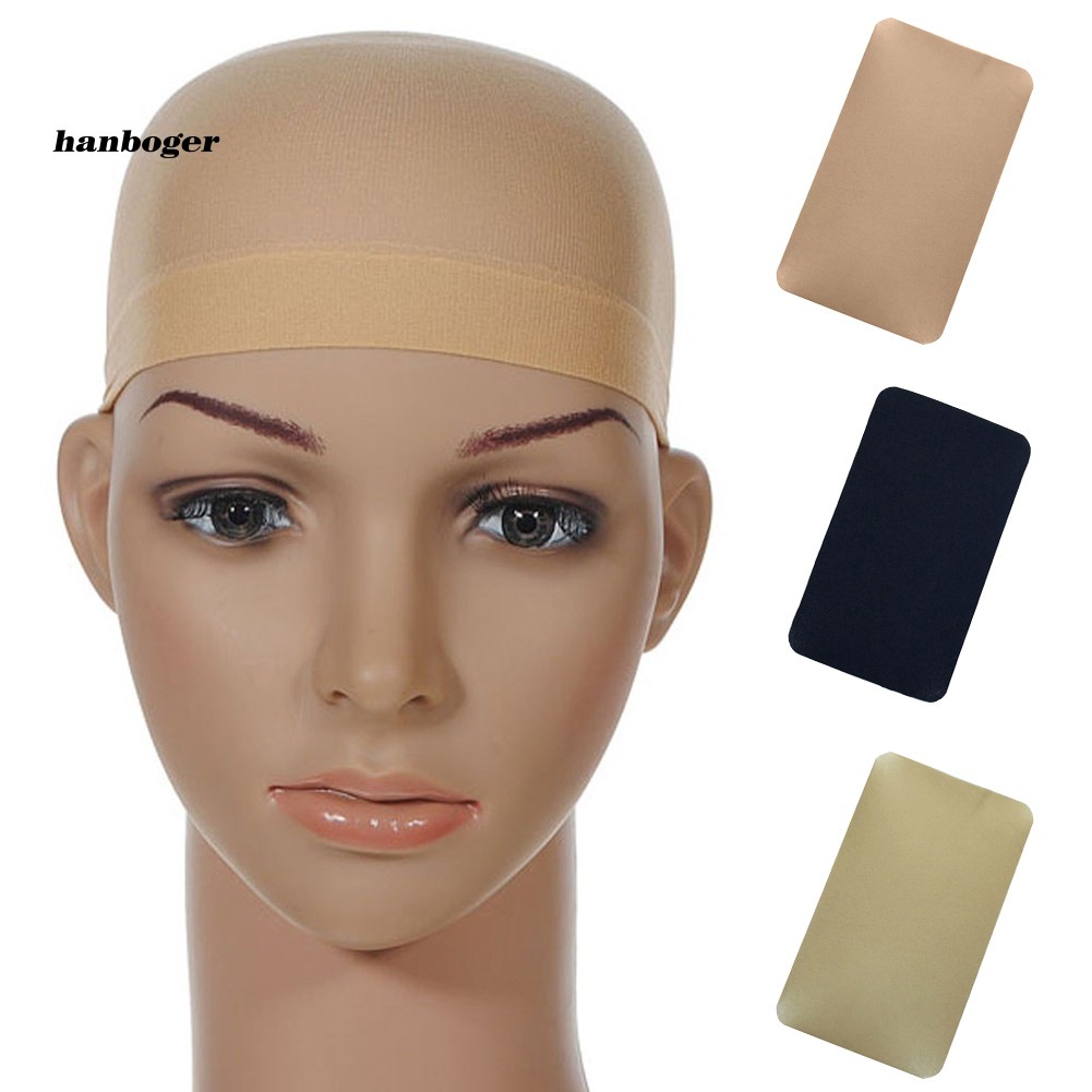 HBR_2Pcs Solid Color Elastic Wig Liner Caps Hair Nets Snood Nylon